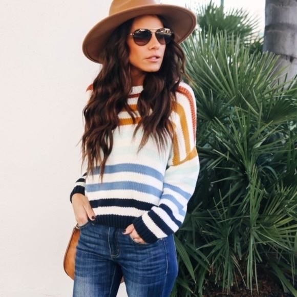 Leticia Striped Soft Knit Crew Neck Sweater - Picture 2 of 7